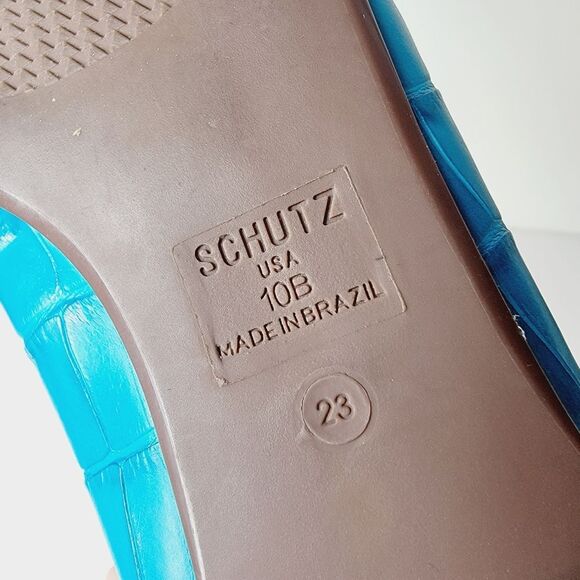 Schutz Ariara Cerulean Blue Croc Embossed Square Toe Bow Ballet Flats Size 10 - Picture 8 of 10